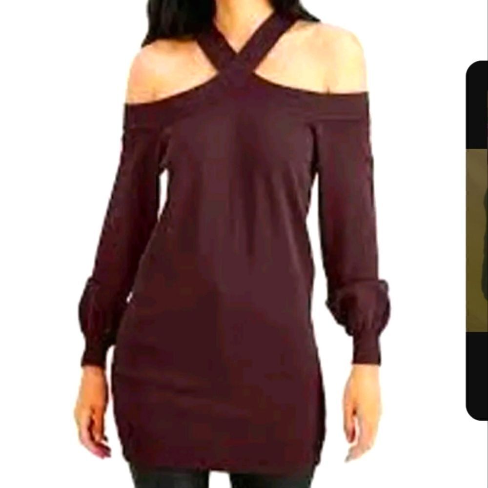 INC International Concepts Burgundy Cold Shoulder Tunic Size M NWT